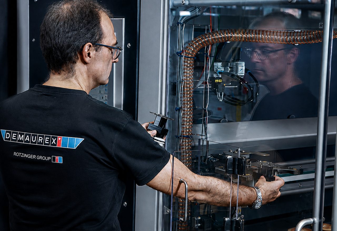 Demaurex technician servicing a machine on site
